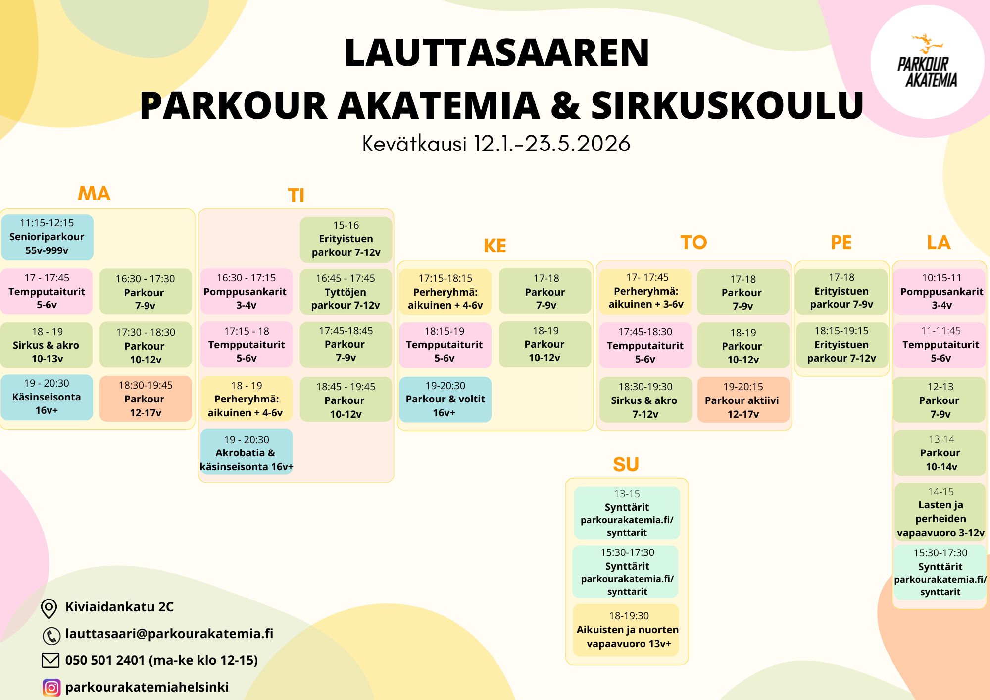 Kevätkausi Lauttasaari 2026 Lauttasaaren lukujärjestys syksy 2023