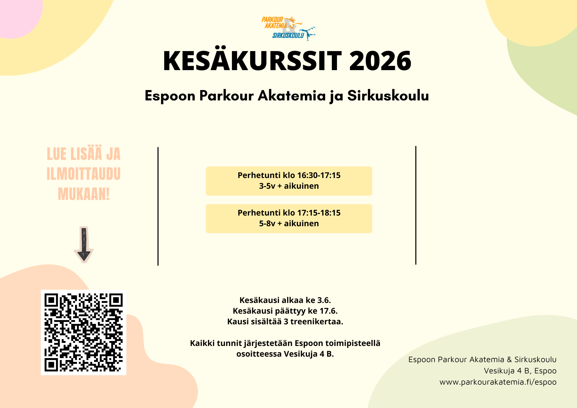 Kesäkurssit 2026 EspoonParkourAkatemiajaSirkuskoulu_syksy23